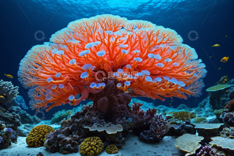 高清大图下载【趣麦麦图】海洋中盛开的大型橙色珊瑚