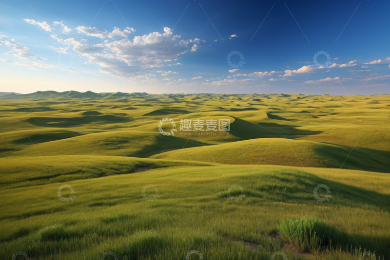 高清大图下载【趣麦麦图】广袤草原与蓝天白云景观