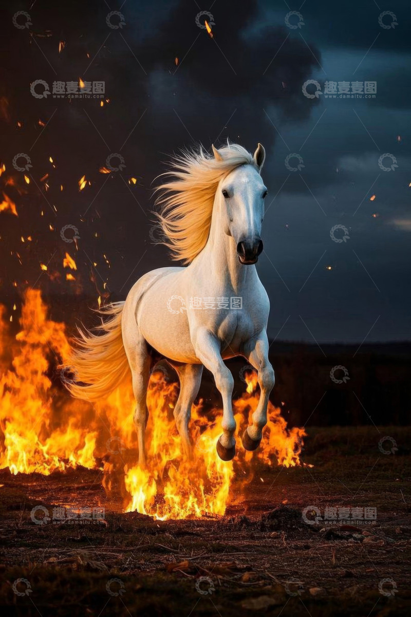 高清大图下载【趣麦麦图】白马于火焰中奔腾