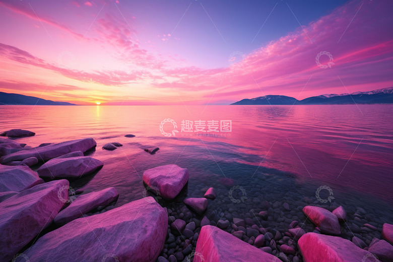 湖畔日落时分的自然景观