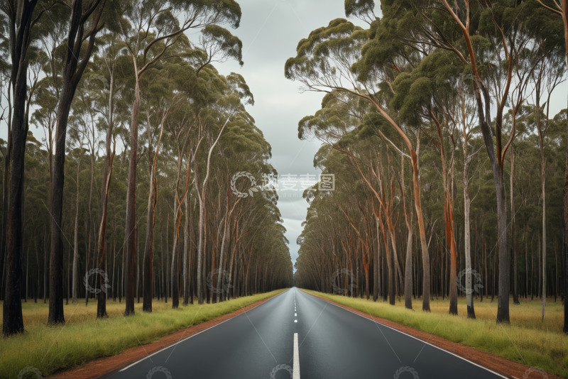高清大图下载【趣麦麦图】森林中的笔直道路风景