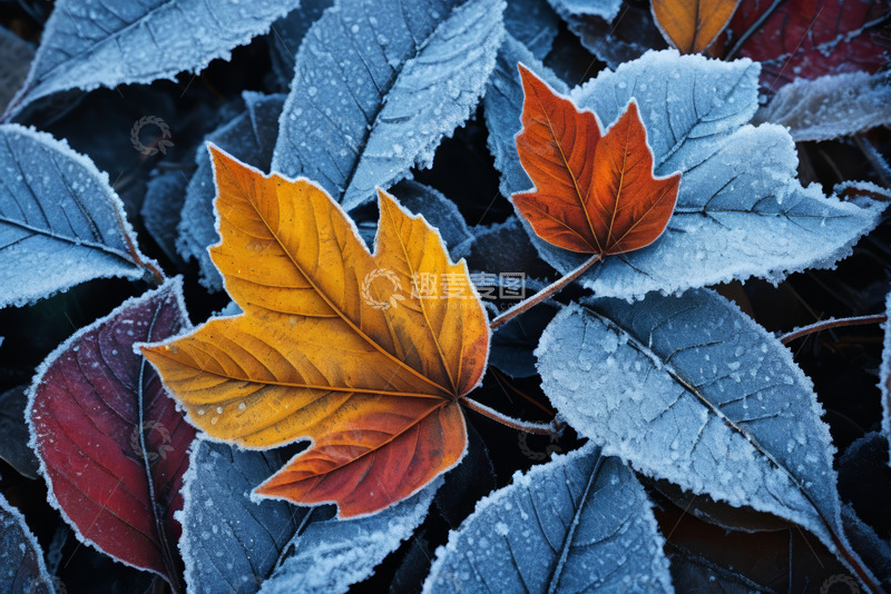 高清大图下载【趣麦麦图】覆霜秋叶特写