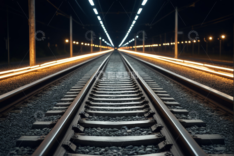 高清大图下载【趣麦麦图】夜晚铁路轨道远景