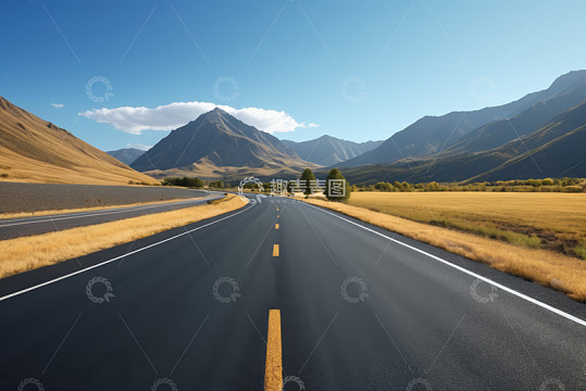 开阔公路与远山自然风光