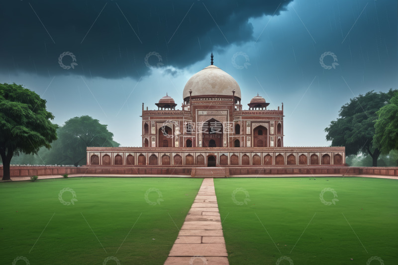 高清大图下载【趣麦麦图】雨中印度建筑景观