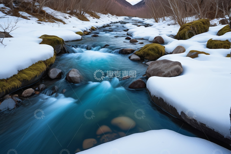 高清大图下载【趣麦麦图】冬季溪流雪景自然风光