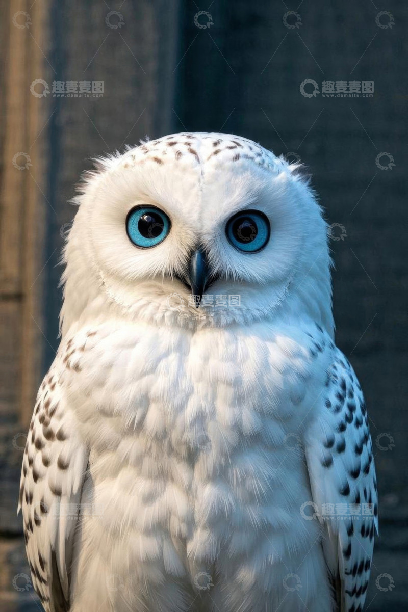 高清大图下载【趣麦麦图】特写蓝眼雪白猫头鹰素材