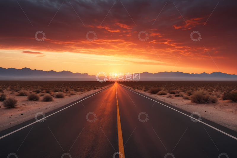 高清大图下载【趣麦麦图】沙漠公路日落景象