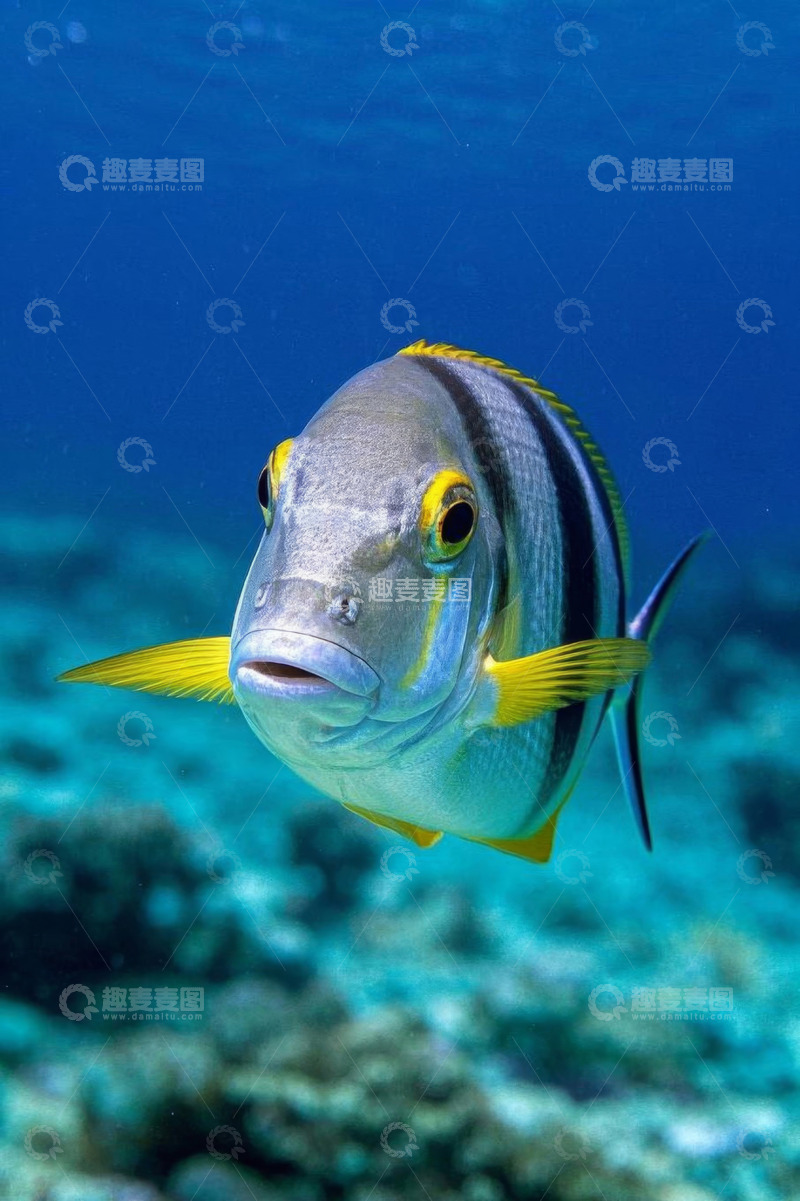 高清大图下载【趣麦麦图】海洋中特写的条纹海鱼