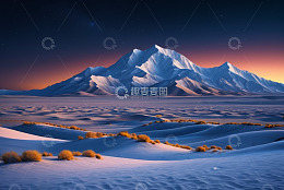 沙漠雪山星空夜景风光
