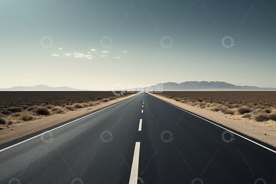 沙漠中的笔直高速公路景观
