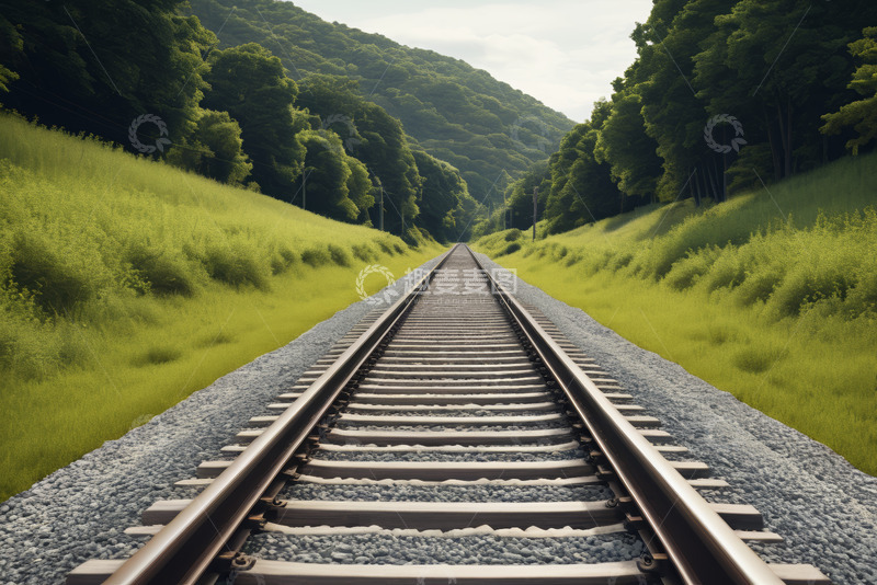 高清大图下载【趣麦麦图】野外延伸的铁路轨道