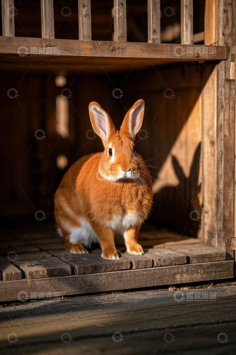 高清大图下载【趣麦麦图】木舍内的橙色宠物兔子