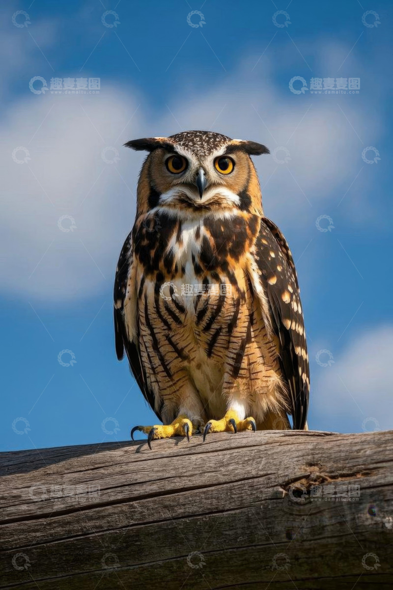高清大图下载【趣麦麦图】站在木头上的猫头鹰特写