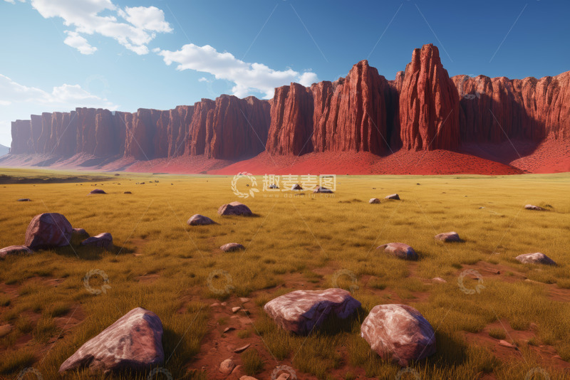 高清大图下载【趣麦麦图】旷野中的红色岩石景观