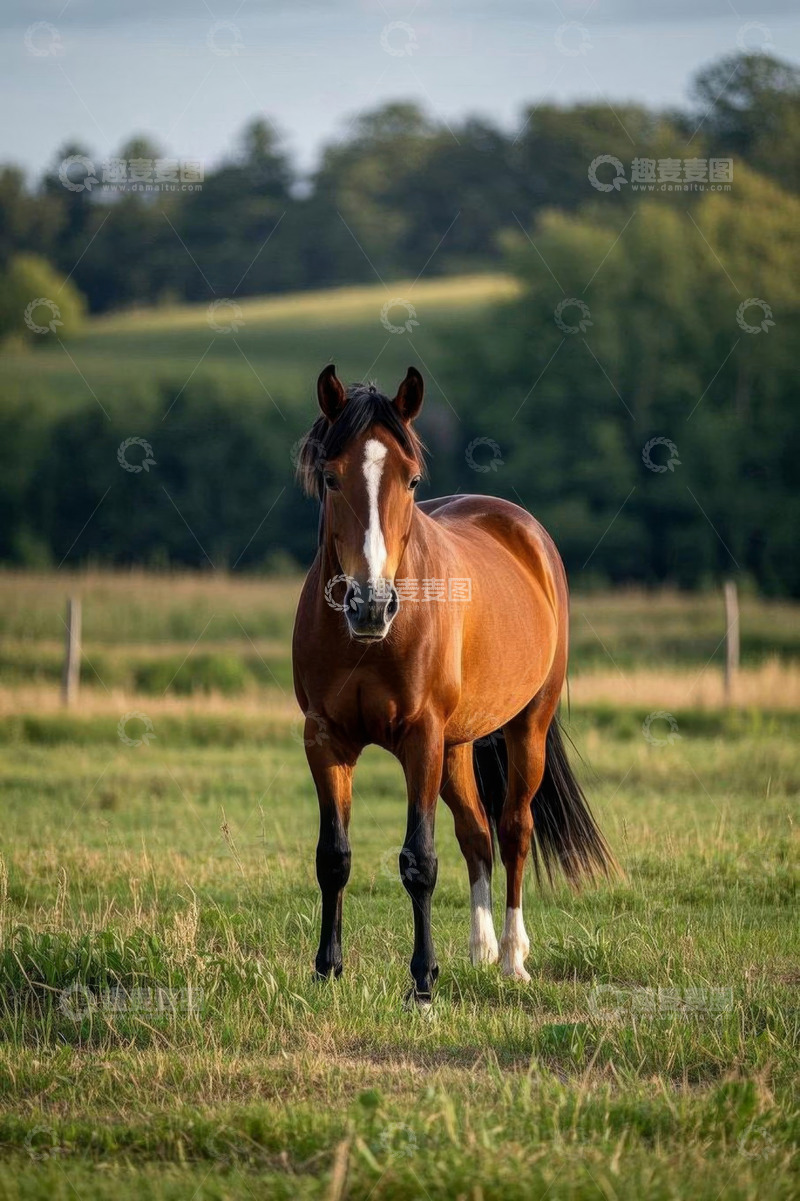 高清大图下载【趣麦麦图】田野中站立的棕色骏马