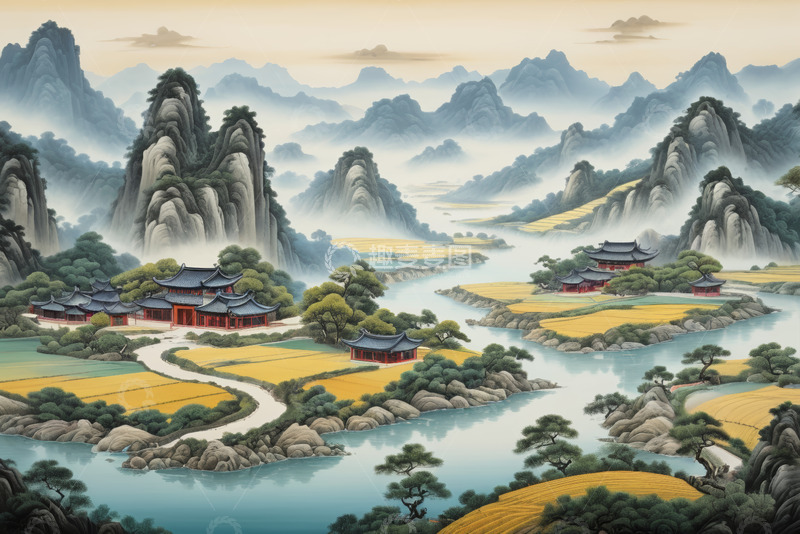 高清大图下载【趣麦麦图】中式山水田园古风景观