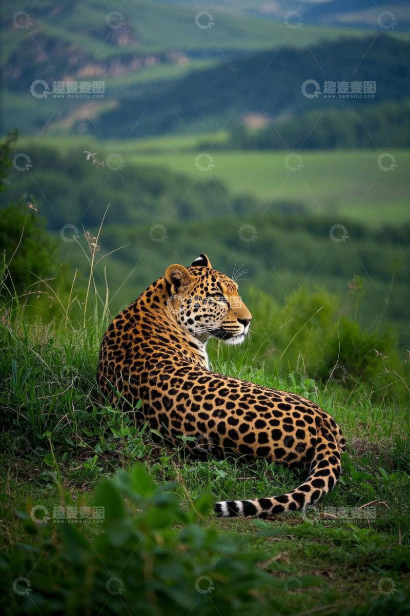 高清大图下载【趣麦麦图】草原上休憩的花豹