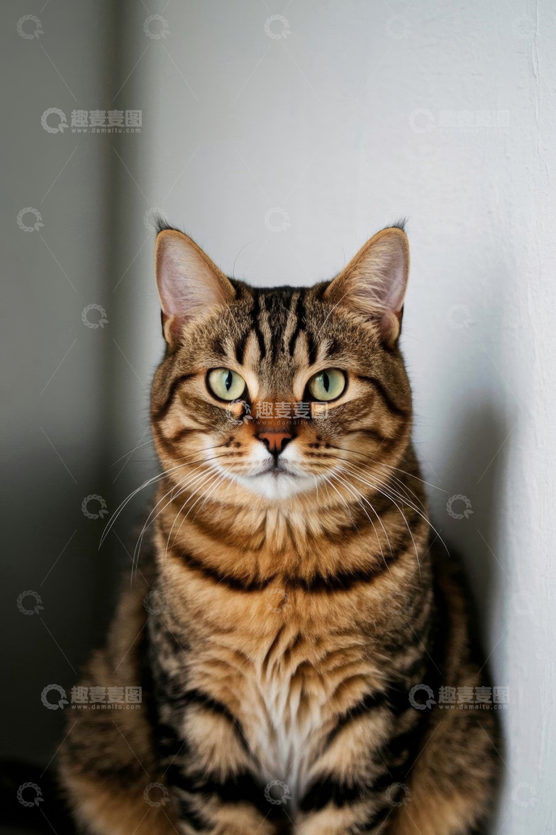 高清大图下载【趣麦麦图】花纹猫咪正面直视特写