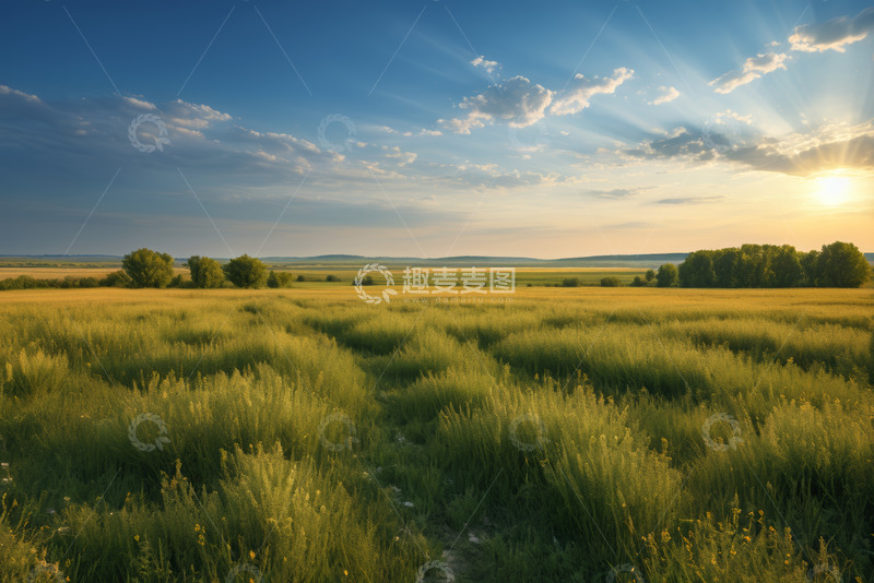高清大图下载【趣麦麦图】田野夕阳下的自然风光