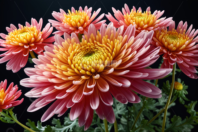 高清大图下载【趣麦麦图】特写粉色黄色菊花花卉素材