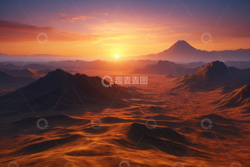 高清大图下载【趣麦麦图】沙漠日出远景风光