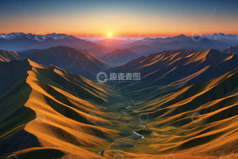 高清大图下载【趣麦麦图】山间日出壮丽自然风光