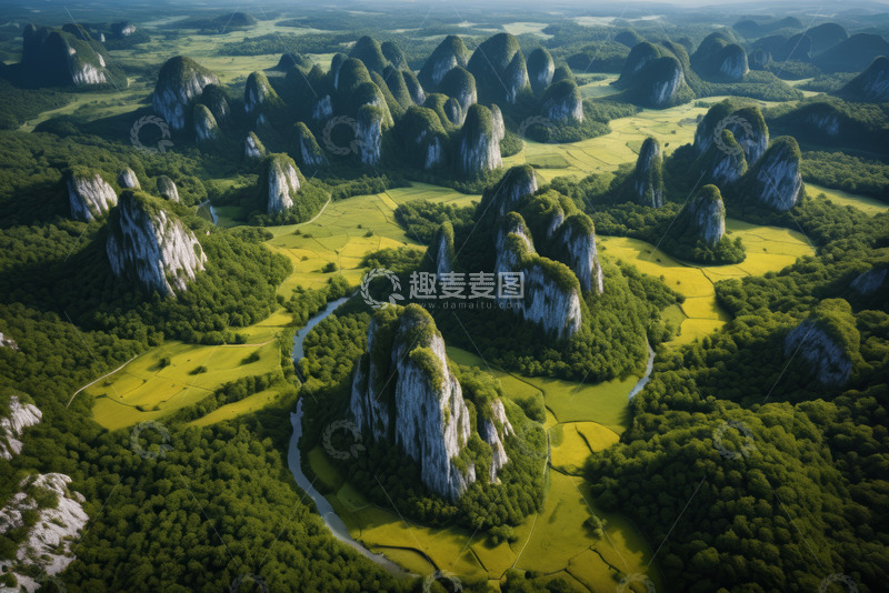 高清大图下载【趣麦麦图】喀斯特地貌田园风光航拍
