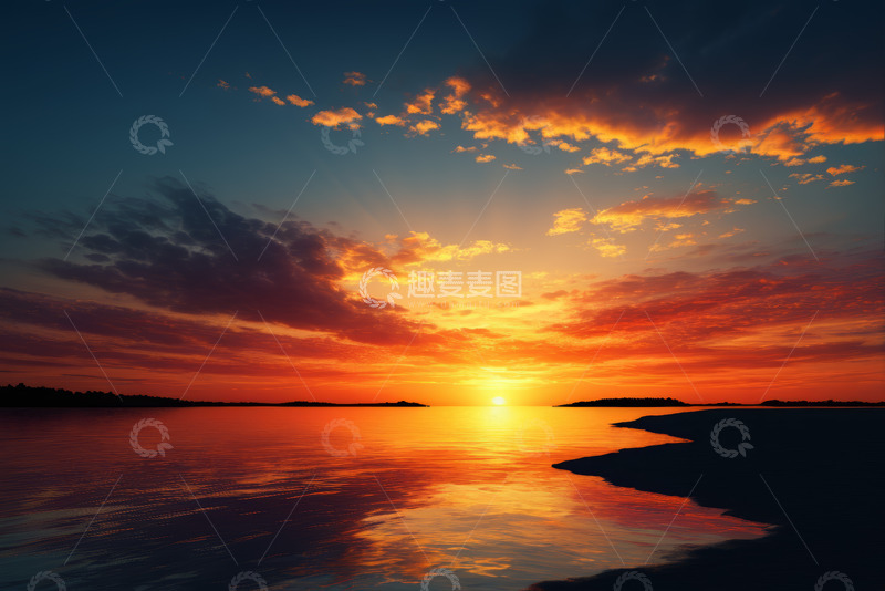 高清大图下载【趣麦麦图】日落时分水面与天空美景