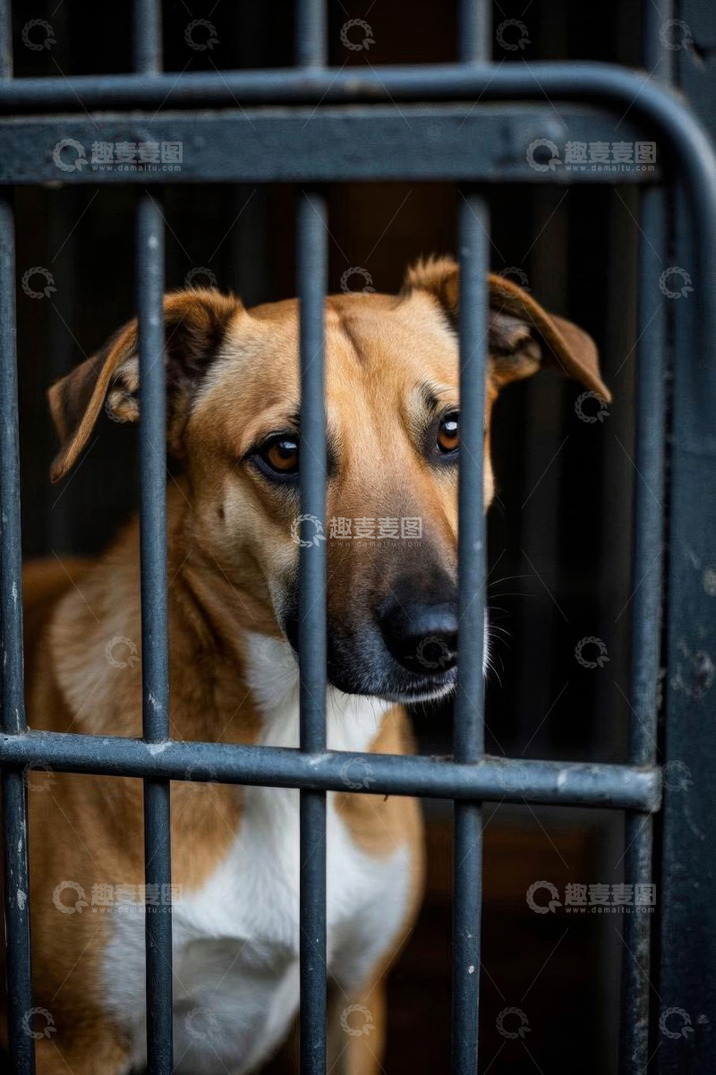 高清大图下载【趣麦麦图】笼中的狗特写