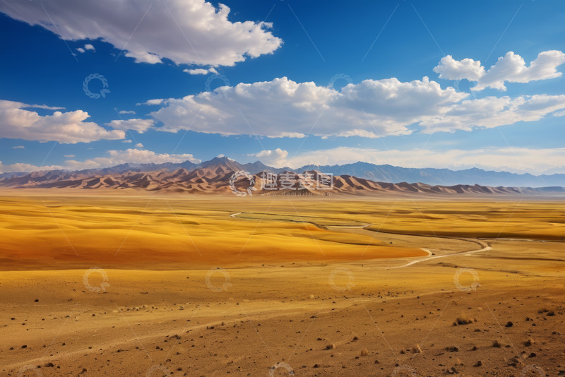 高清大图下载【趣麦麦图】广阔沙漠与远处山脉景观