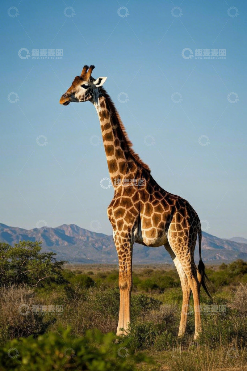 高清大图下载【趣麦麦图】非洲草原上站立的长颈鹿