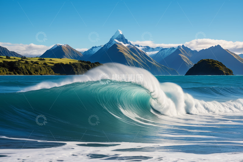 高清大图下载【趣麦麦图】海边雪山与海浪景观