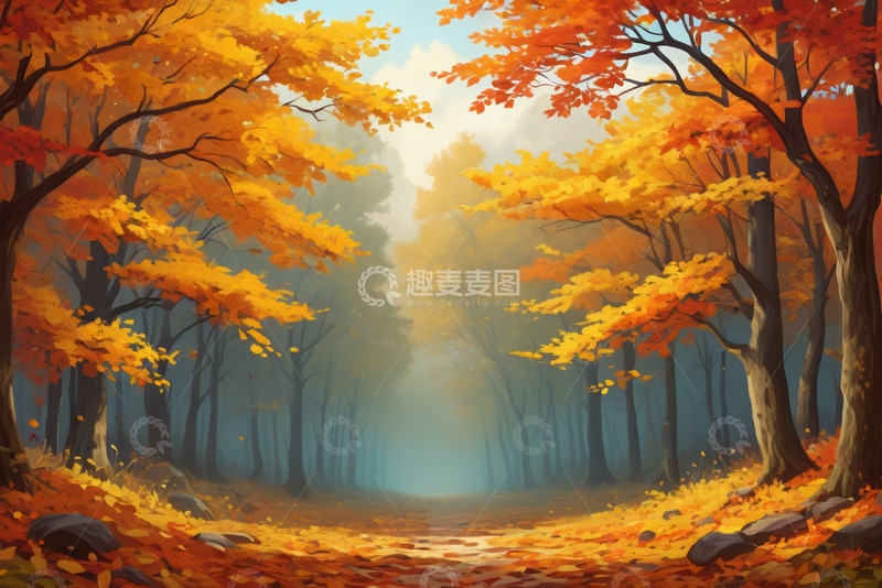 高清大图下载【趣麦麦图】秋日森林中的林间小道