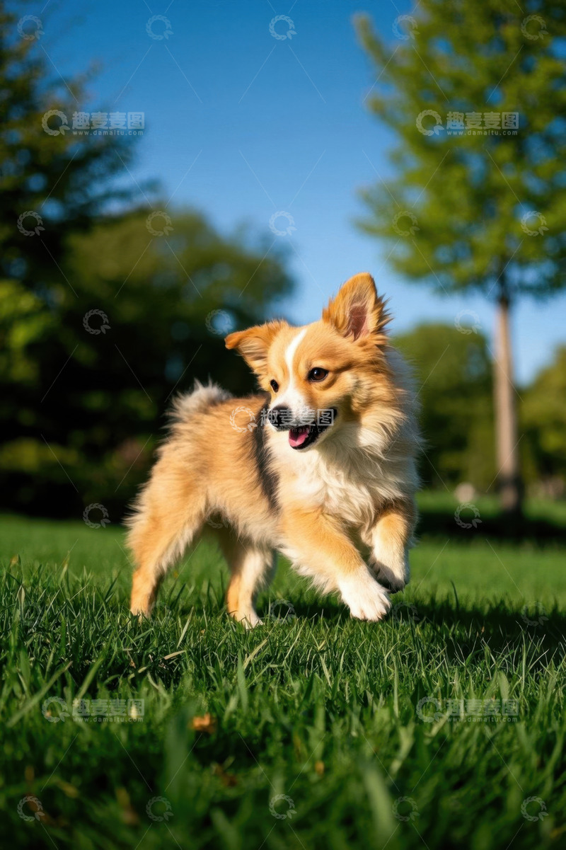 高清大图下载【趣麦麦图】草地上奔跑的小狗