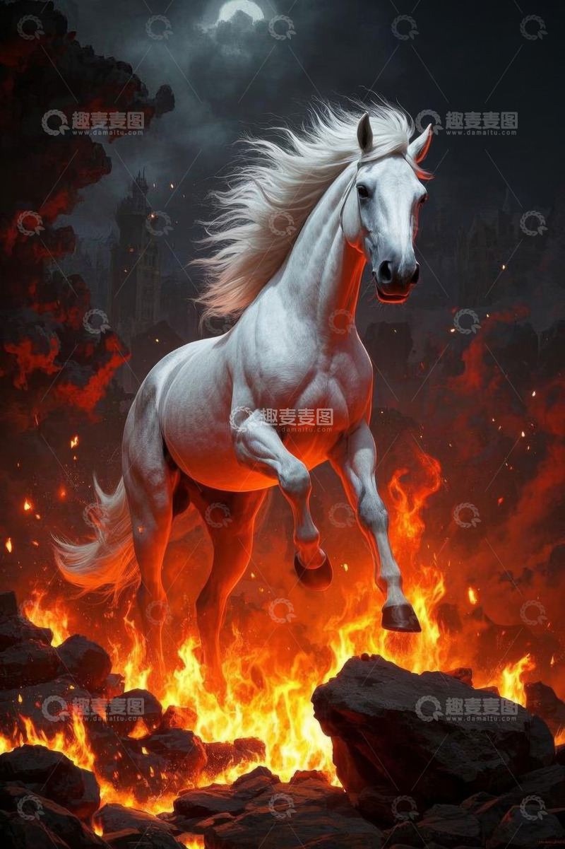 高清大图下载【趣麦麦图】火焰中奔腾的白马