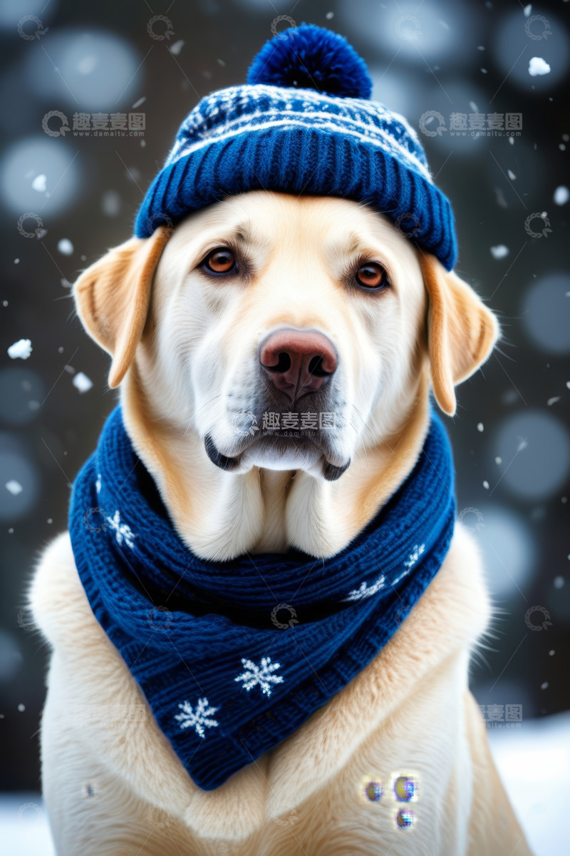 高清大图下载【趣麦麦图】戴帽围脖的拉布拉多犬
