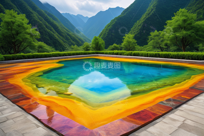 高清大图下载【趣麦麦图】山间彩色水池自然风光