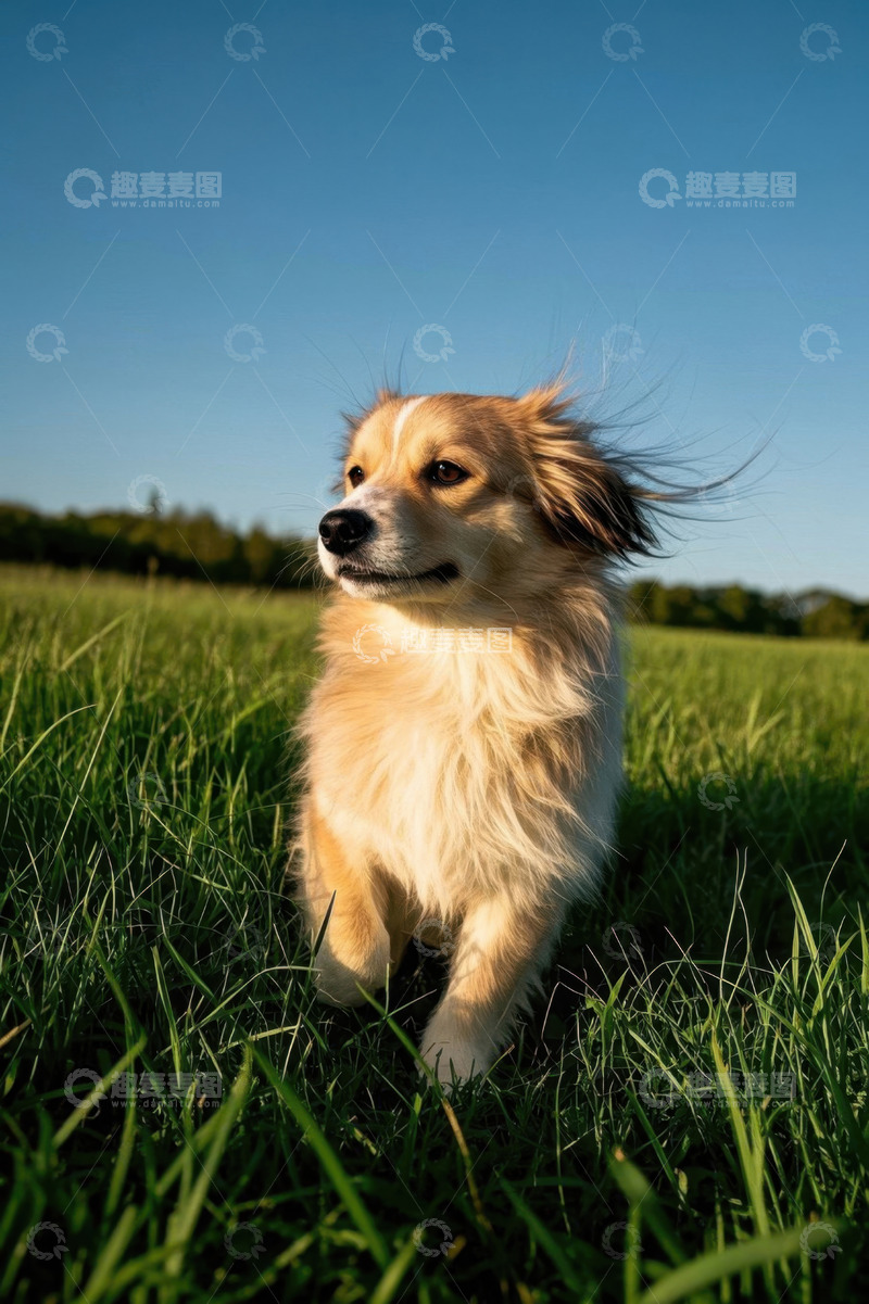 高清大图下载【趣麦麦图】草地上的宠物狗眺望远方