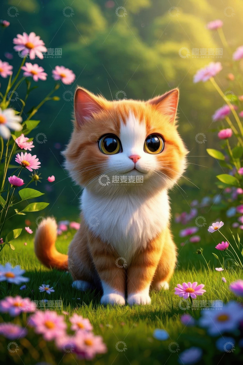 高清大图下载【趣麦麦图】草地上的可爱小猫