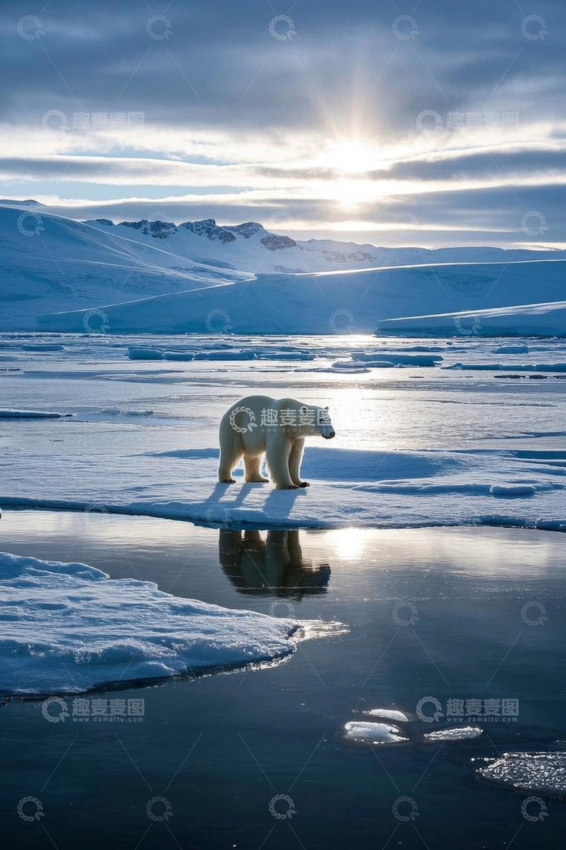 高清大图下载【趣麦麦图】北极冰原上的北极熊