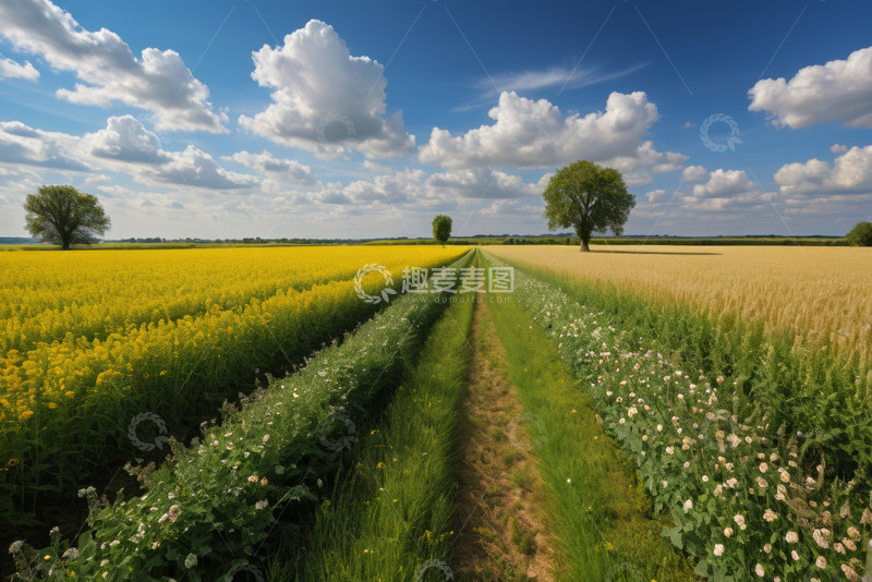 高清大图下载【趣麦麦图】田野间黄绿相间的田园风光