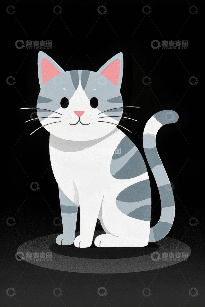 高清大图下载【趣麦麦图】灰白条纹猫卡通形象