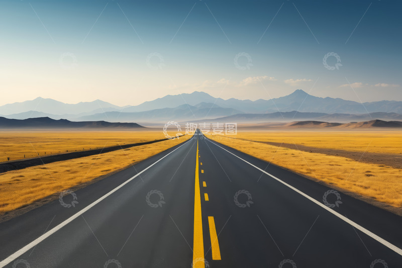 高清大图下载【趣麦麦图】旷野中的延伸道路