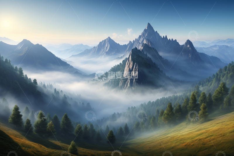 高清大图下载【趣麦麦图】山间晨雾森林自然风光