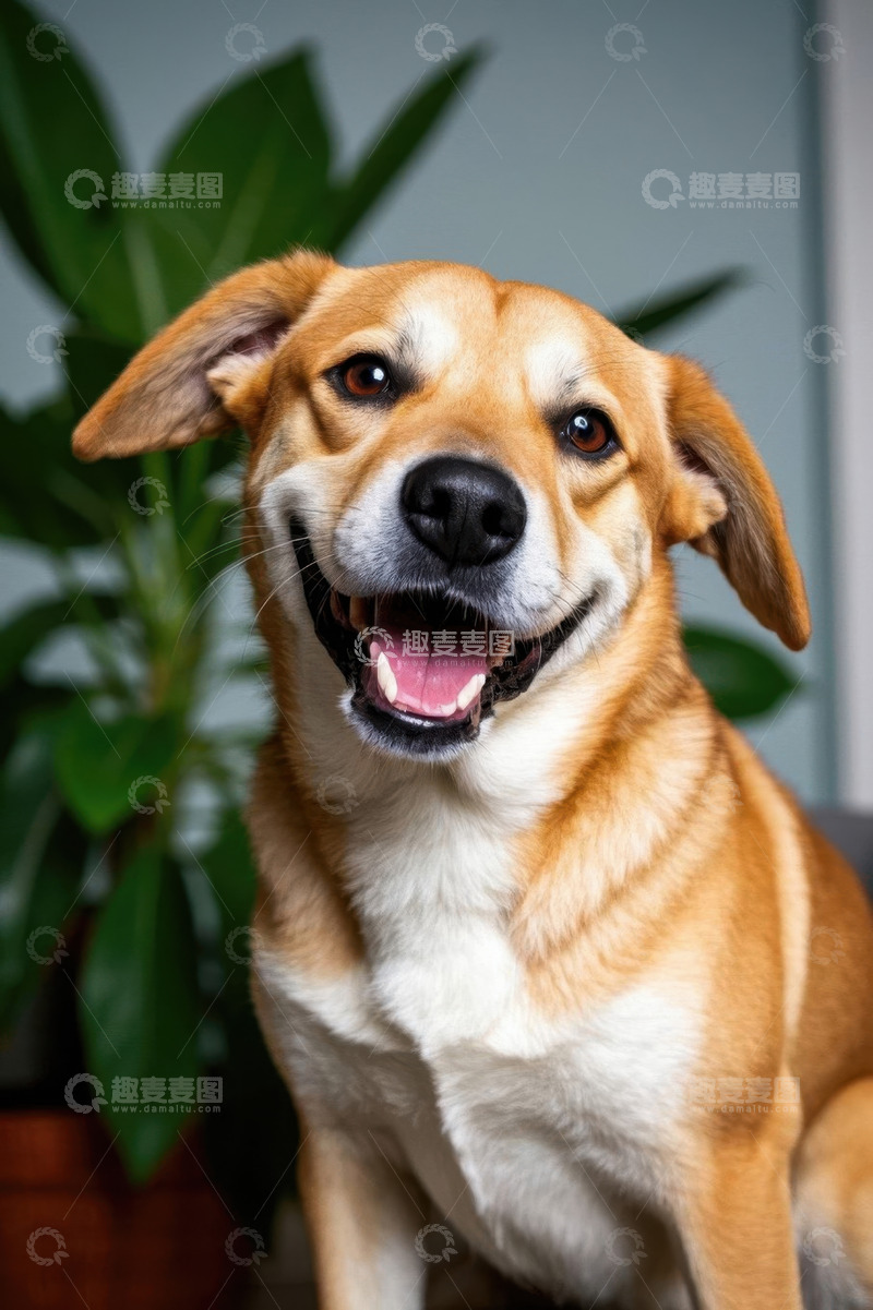 高清大图下载【趣麦麦图】室内微笑的宠物狗特写