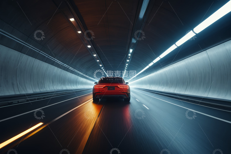 高清大图下载【趣麦麦图】红色汽车在隧道中行驶