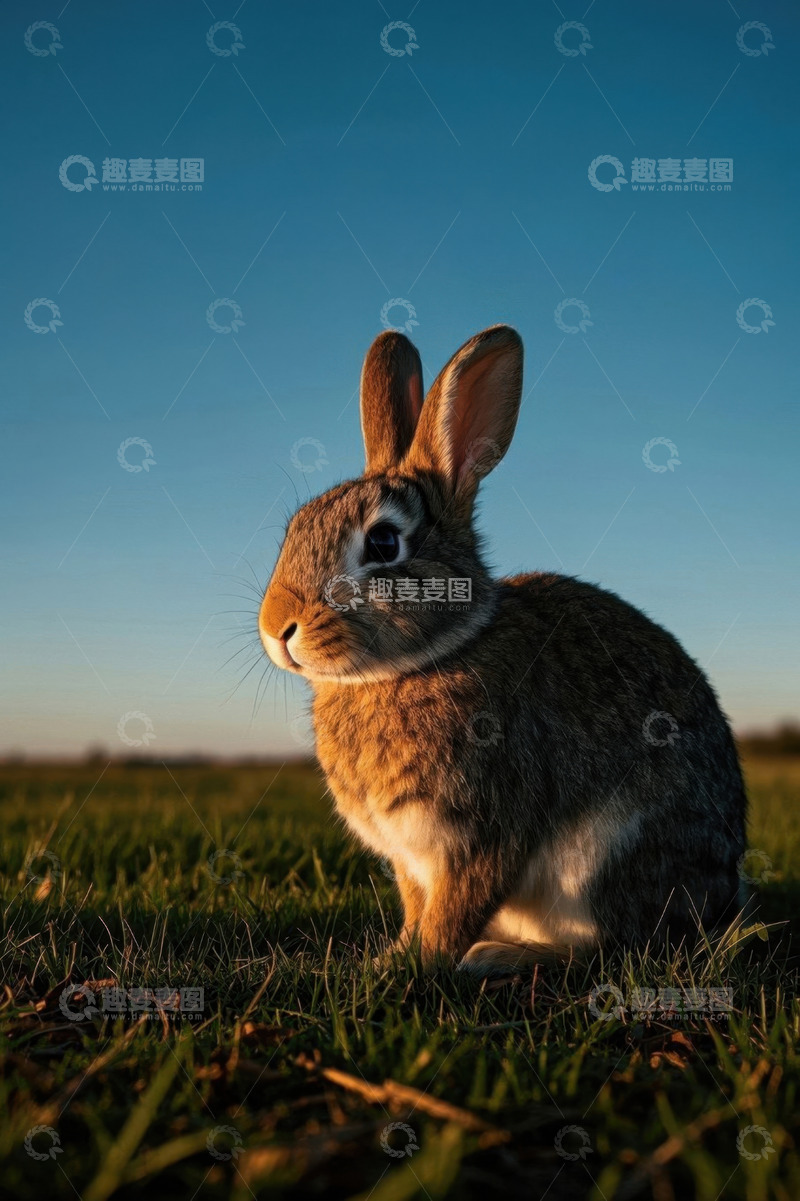 高清大图下载【趣麦麦图】草地上坐着的兔子特写