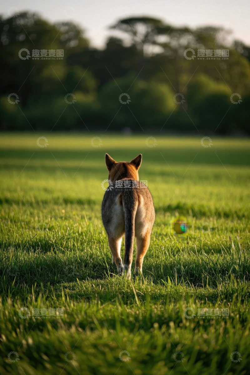 高清大图下载【趣麦麦图】草地上的狗背影