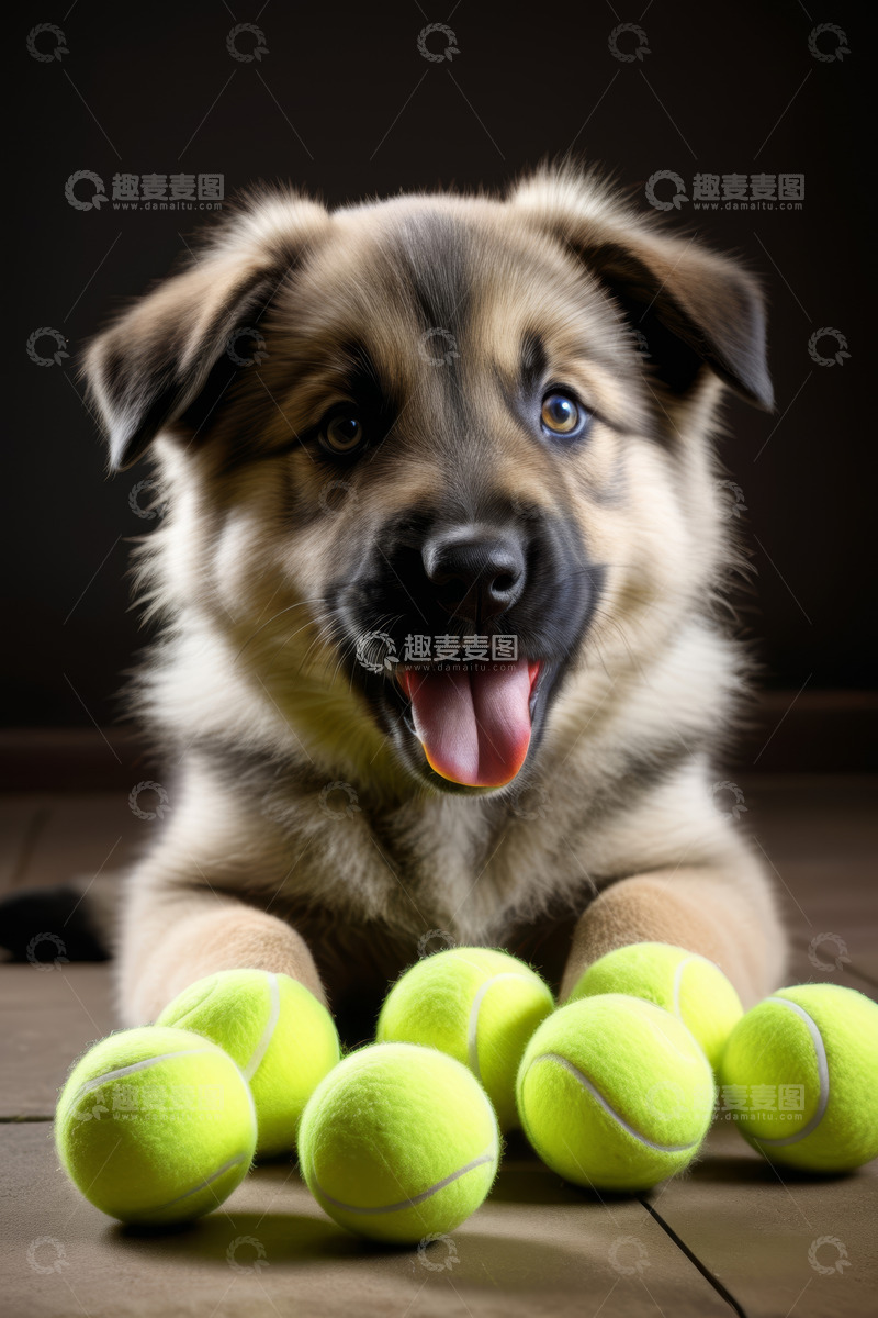 高清大图下载【趣麦麦图】小狗与网球特写画面